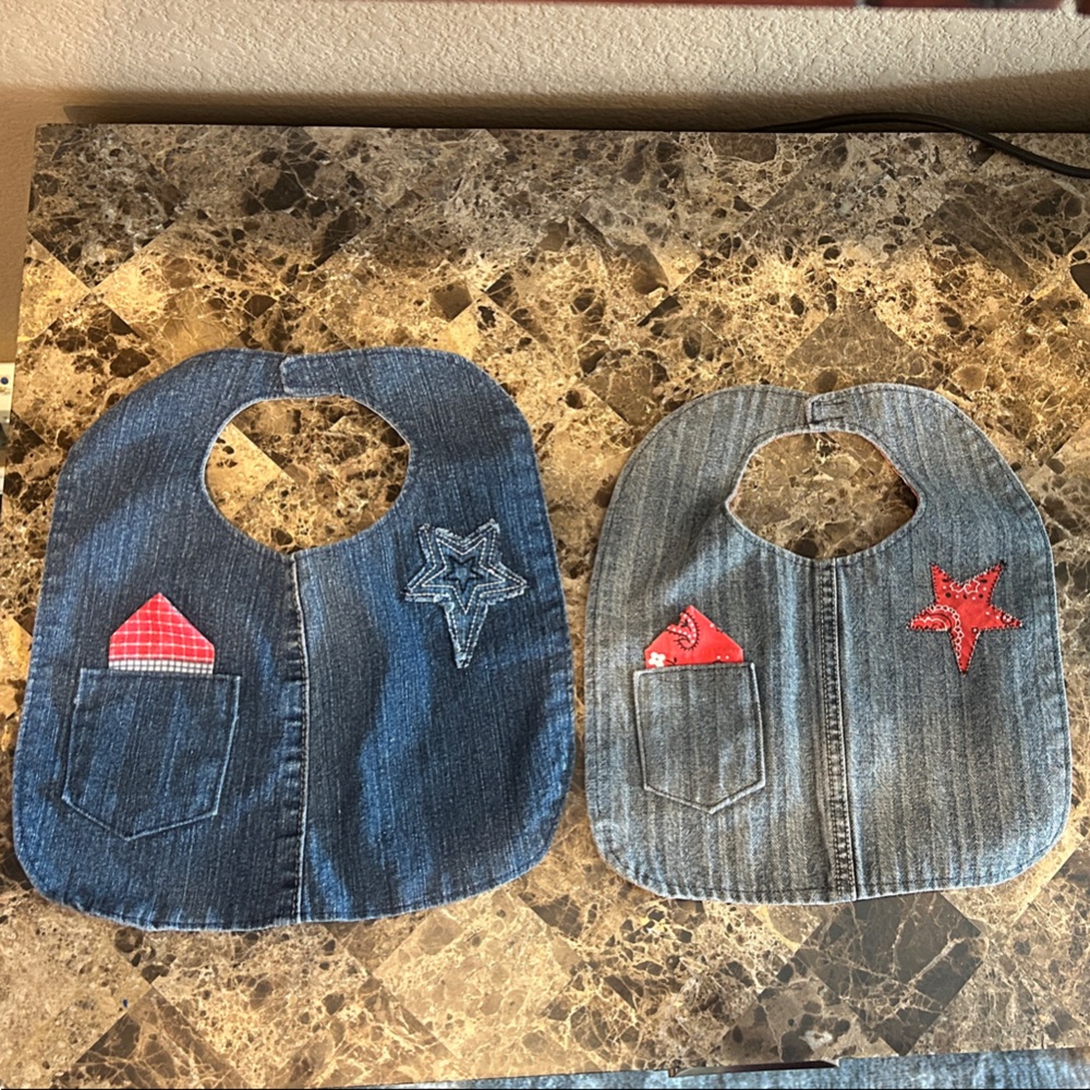 Denim Star Baby Bib Set - Blue and Red